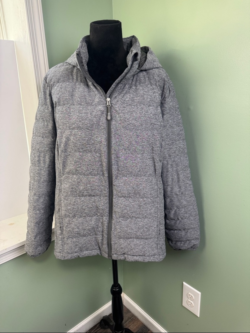Heatkeep Gray Hooded Puffer Jacket Lightweight goose down 1X